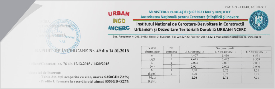 Încercări la PROFILE MEXI® Tip U